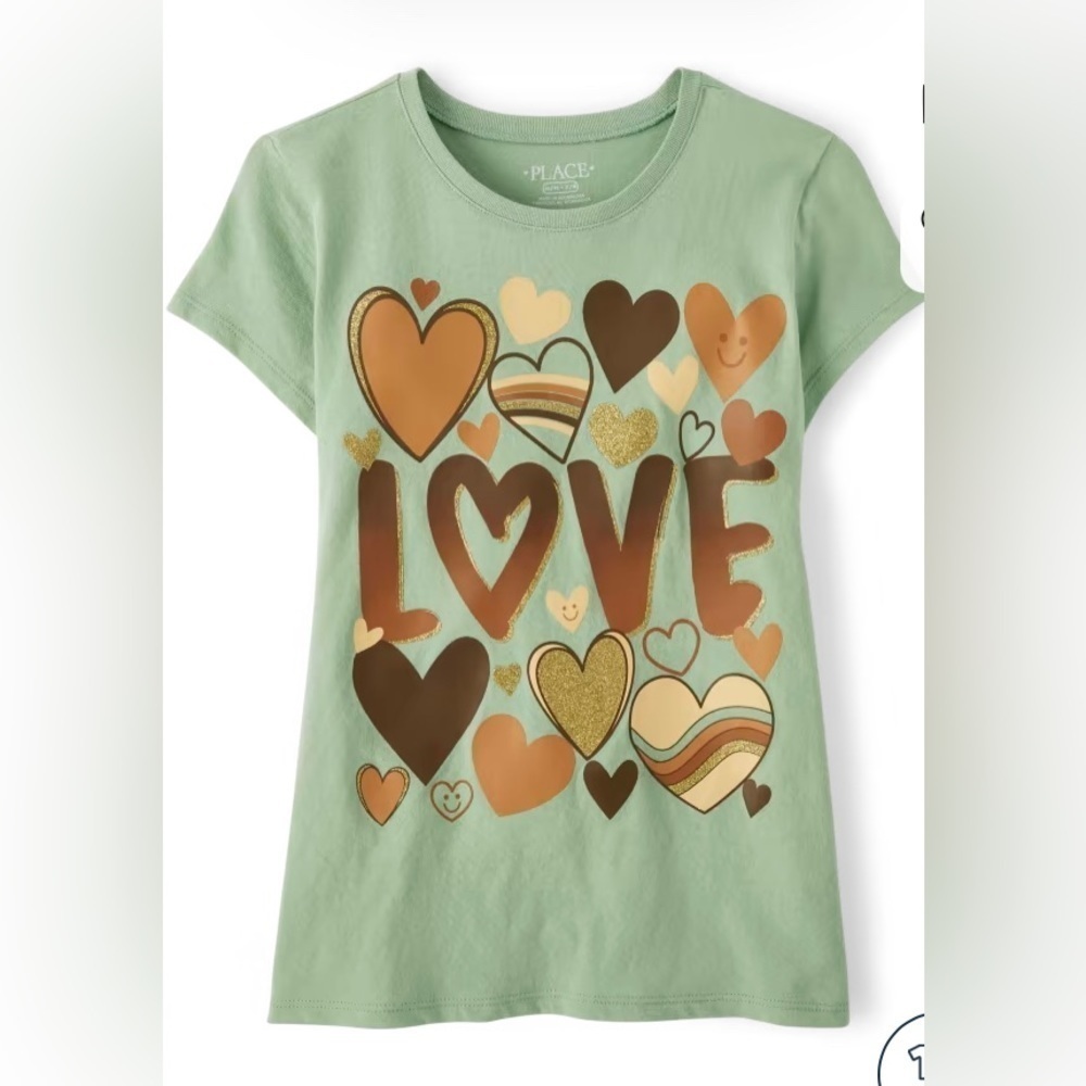 The Children’s Place -NEW-
Girls Love Hearts Graphic Tee-Soft Fern Large (10/12)